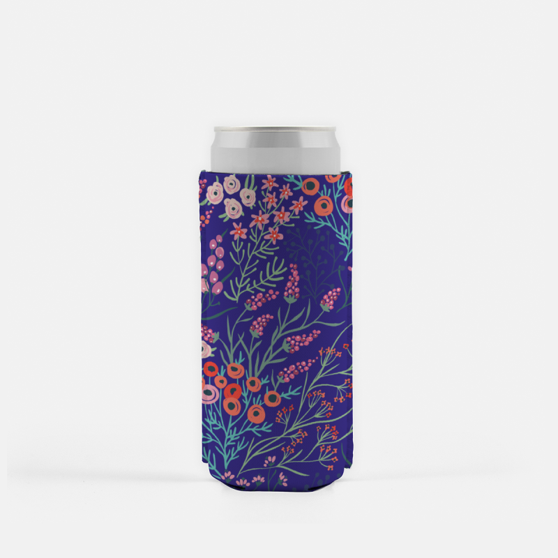Blue Floral Slim Can Cooler